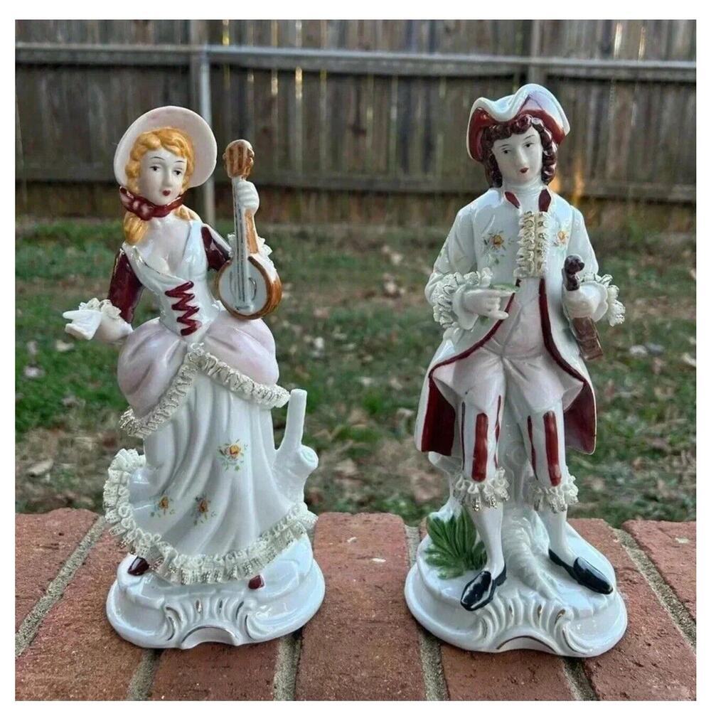 Vintage Victorian Man and Lady Colonial Historical 8” Figurine Made in Japan, G5